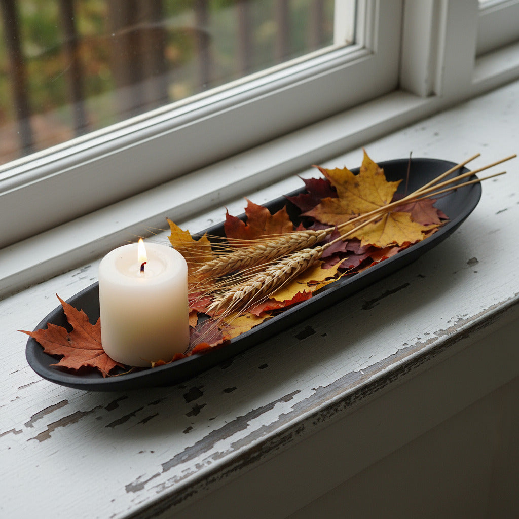 Long narrow oval distressed resin decorative tray