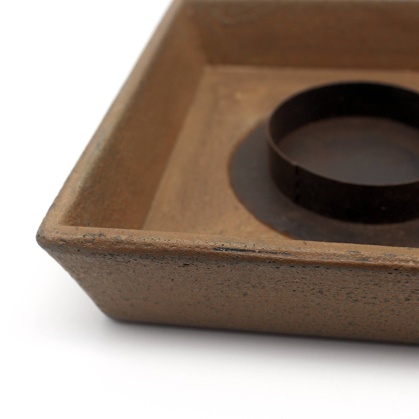 Mustard brown colonial primitive candle holder pan