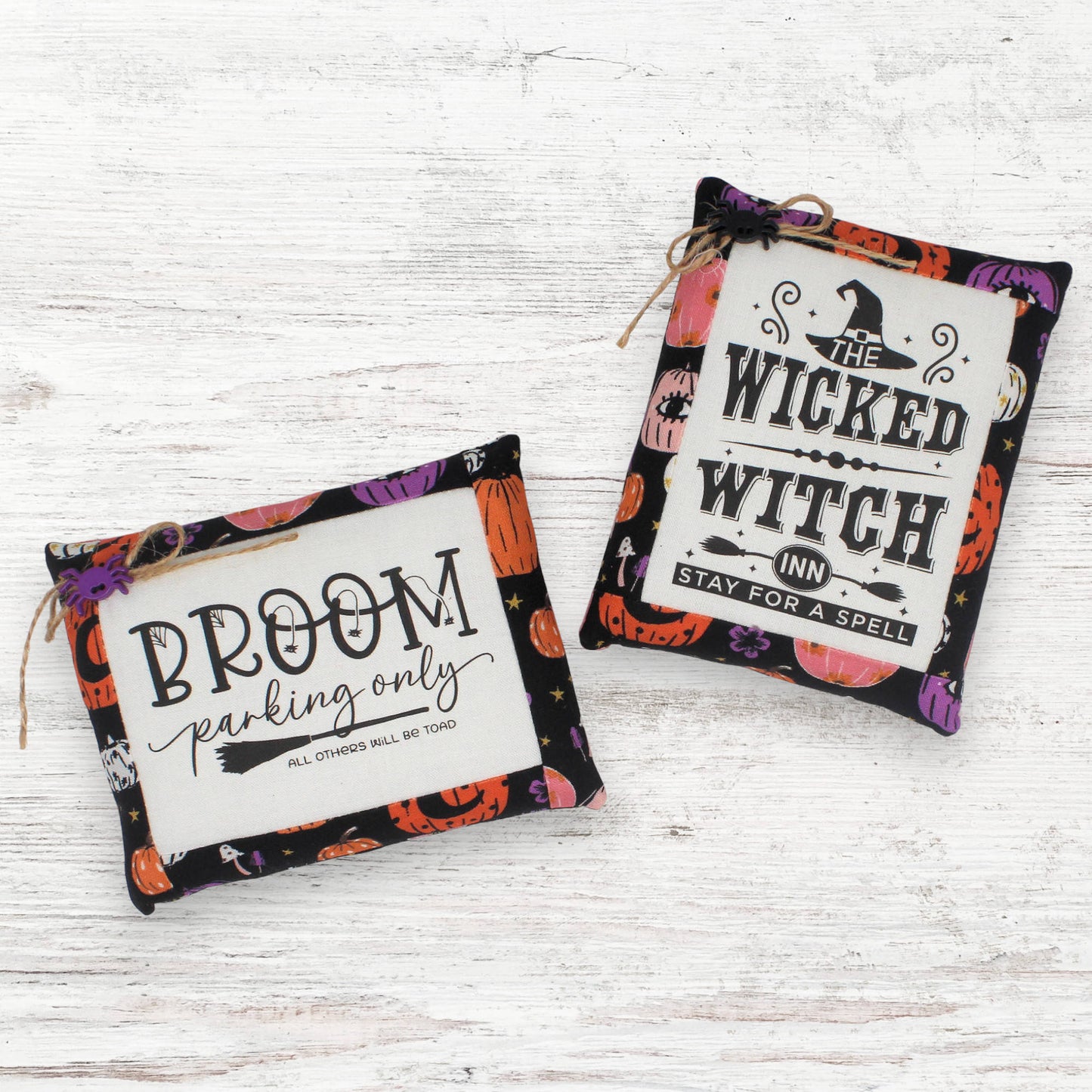 Set of two witch mini pillow bowl fillers for Halloween decorating