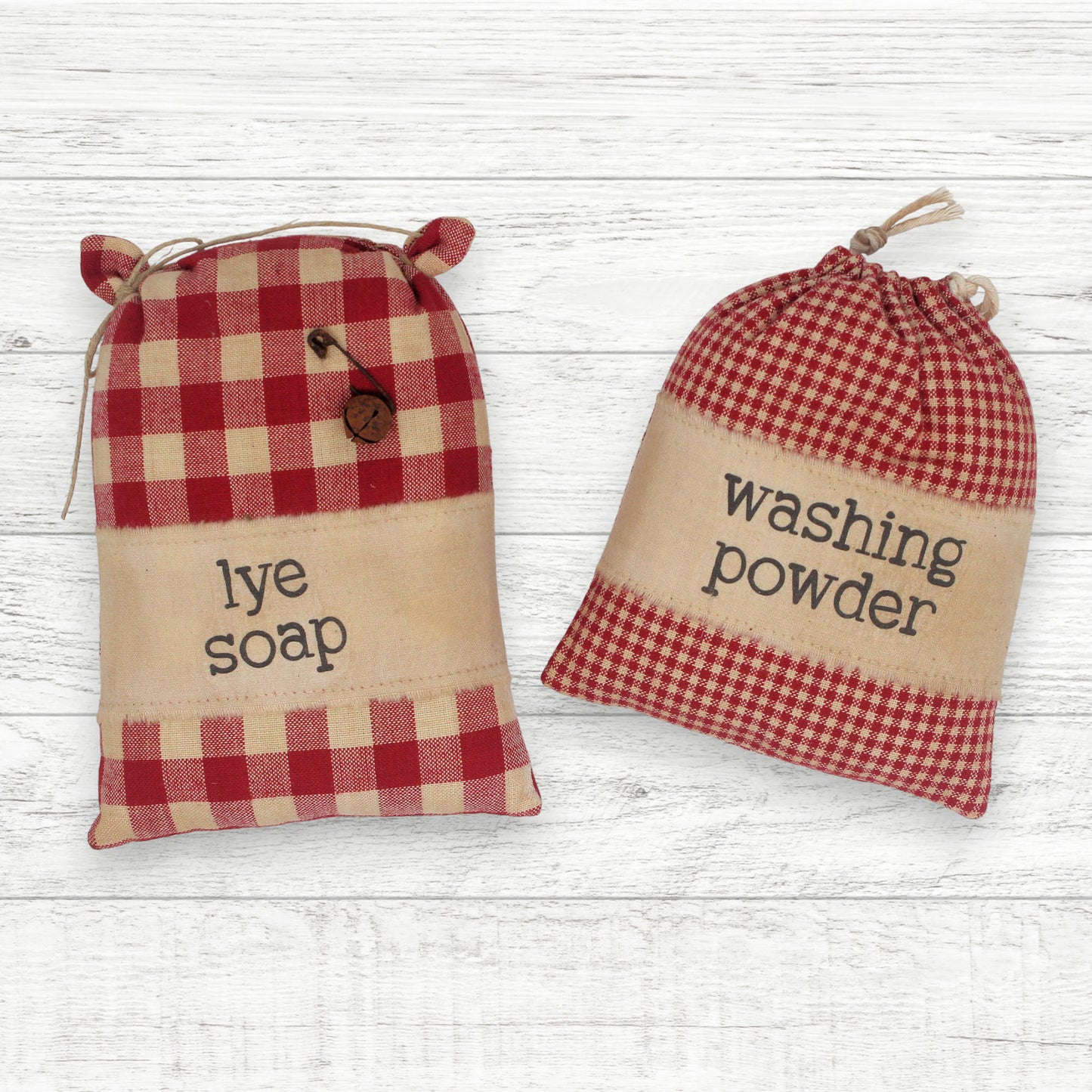 Set of two handcrafted heavily stained bowl fillers for a country primitive laundry room