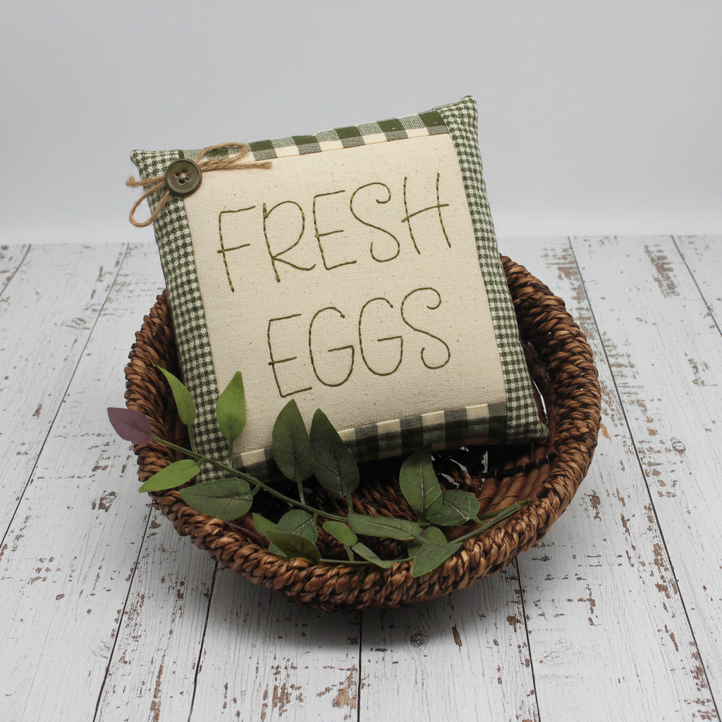 Embroidered fresh eggs mini pillow farmhouse style bowl filler