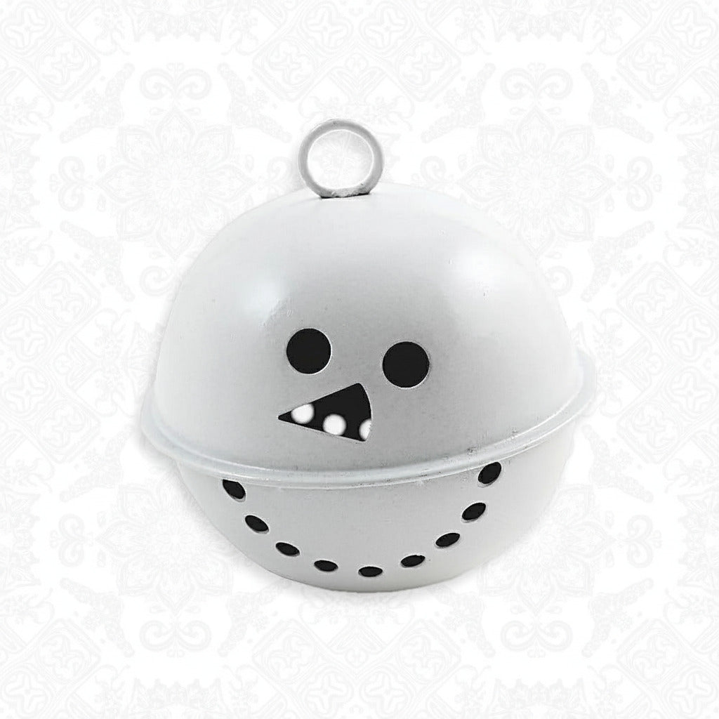 White snowman jingle bell ornament