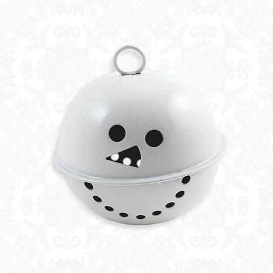 White snowman jingle bell ornament