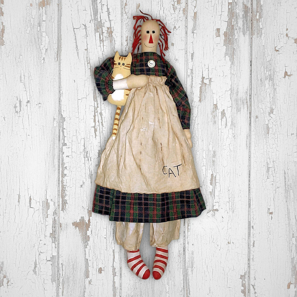 Primitive rag doll and her cat pattern