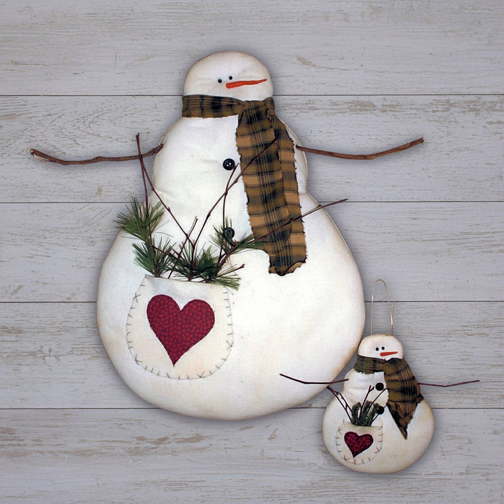 Primitive snowman wreath and ornament pattern