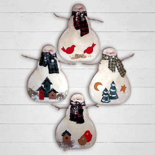 Snowmen ornaments with decorative scenes
