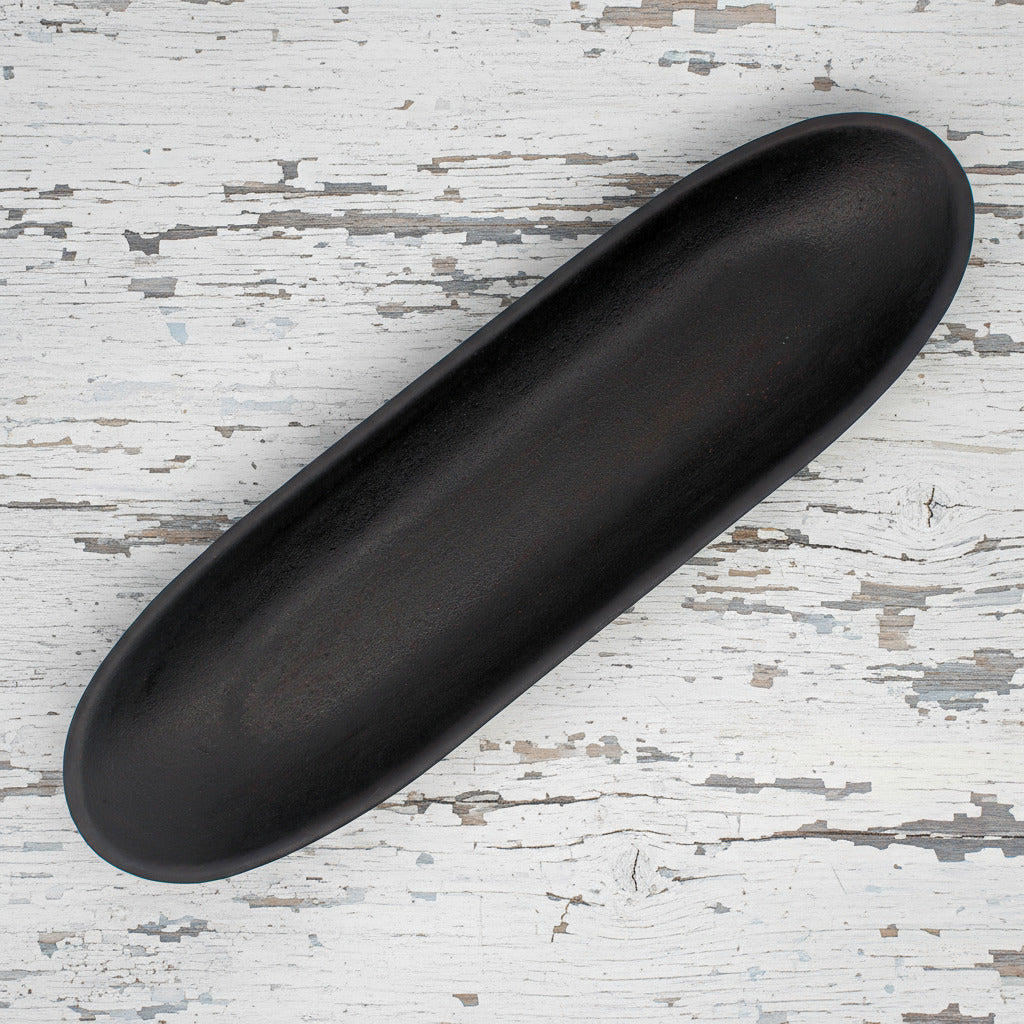Long narrow oval distressed resin decorative tray