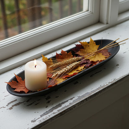 Long narrow oval distressed resin decorative tray