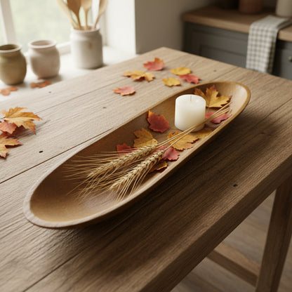 Colonial primitive long narrow mustard resin decorative tray