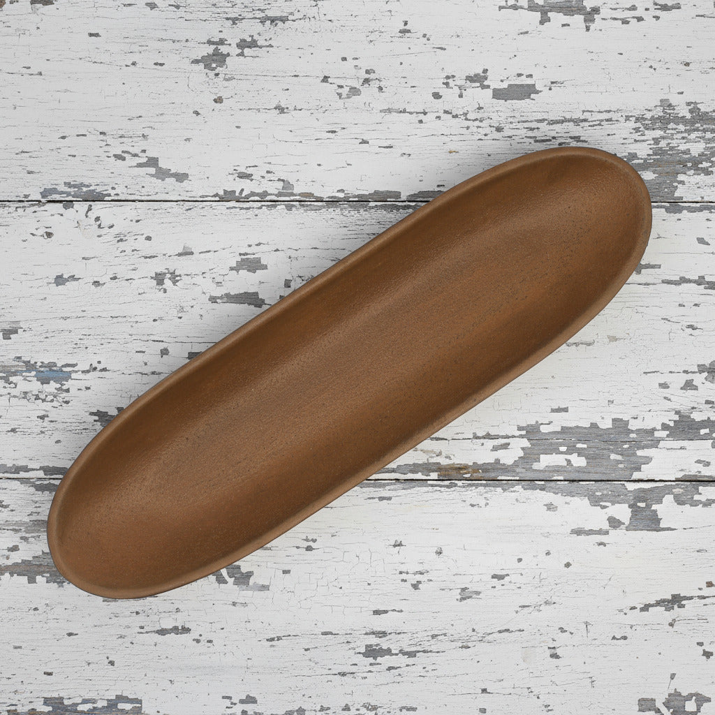 Colonial primitive long narrow mustard resin decorative tray