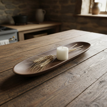 Colonial primitive long narrow mustard resin decorative tray