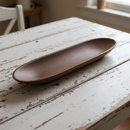 Colonial primitive long narrow mustard resin decorative tray