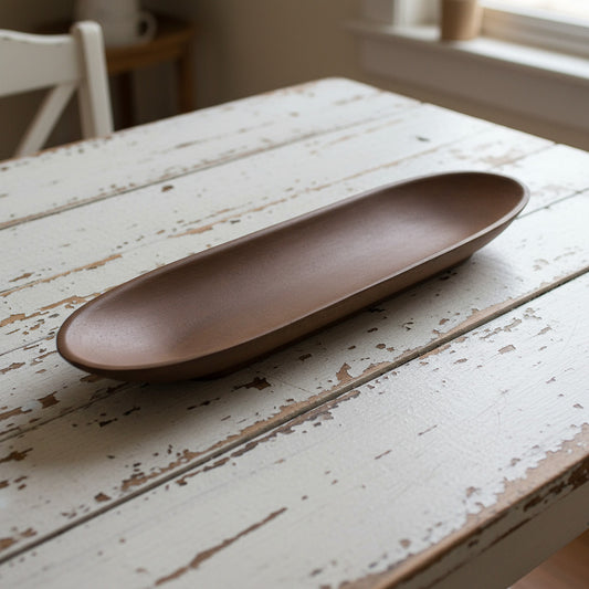 Colonial primitive long narrow mustard resin decorative tray