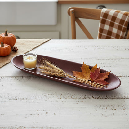 Colonial primitive long narrow burgundy resin decorative tray