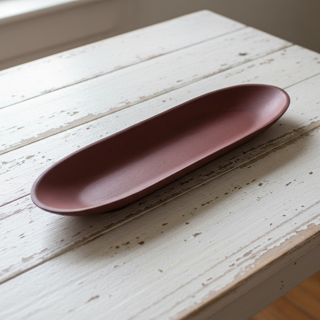 Colonial primitive long narrow burgundy resin decorative tray