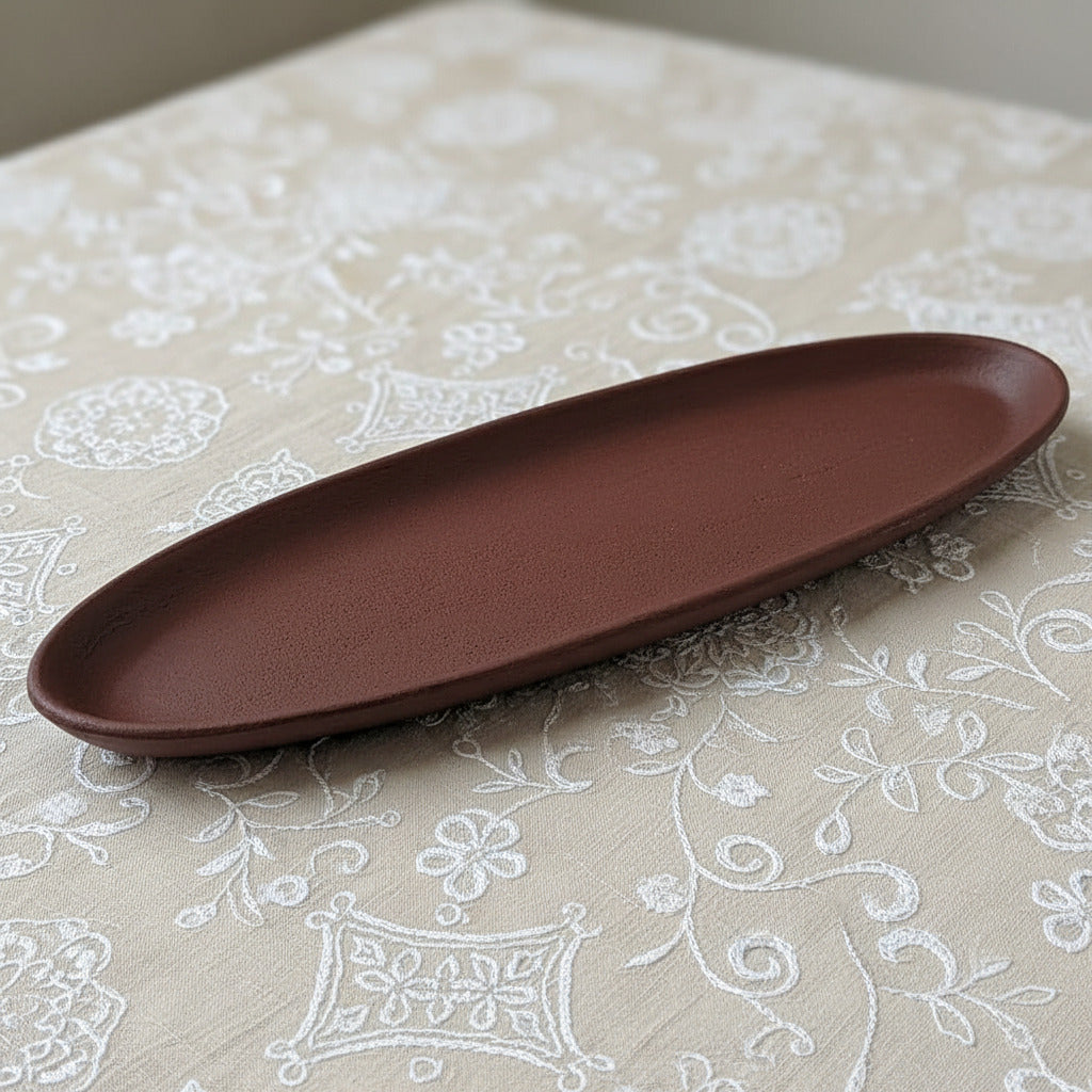Distressed burgundy oval resin tray