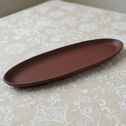 Distressed burgundy oval resin tray