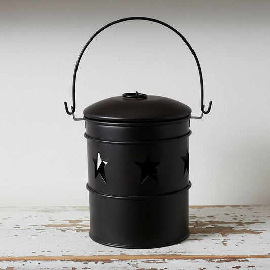 Black bucket candle holder with folk star design