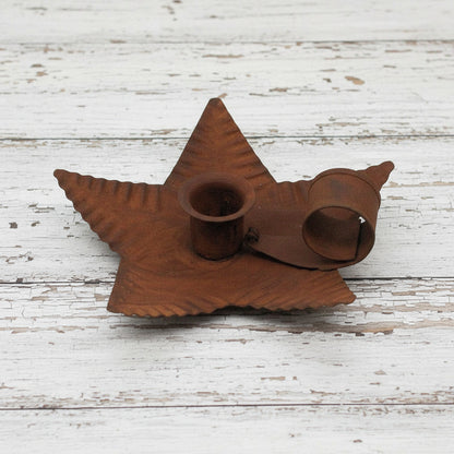 Rusty tin star taper candle holder