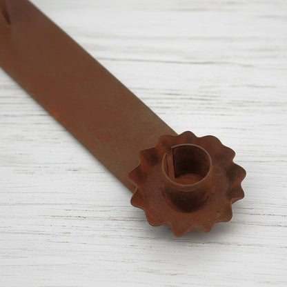 Rusty tin metal skinny taper candle holder with handle