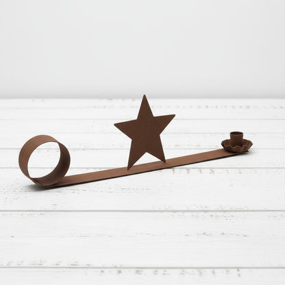 Rusty tin metal skinny taper candle holder with handle