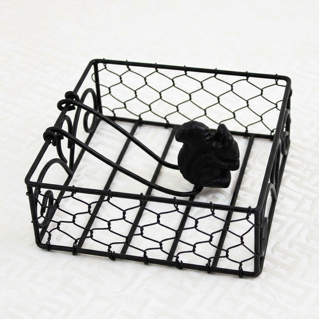 Black wire squirrel cocktail napkin holder