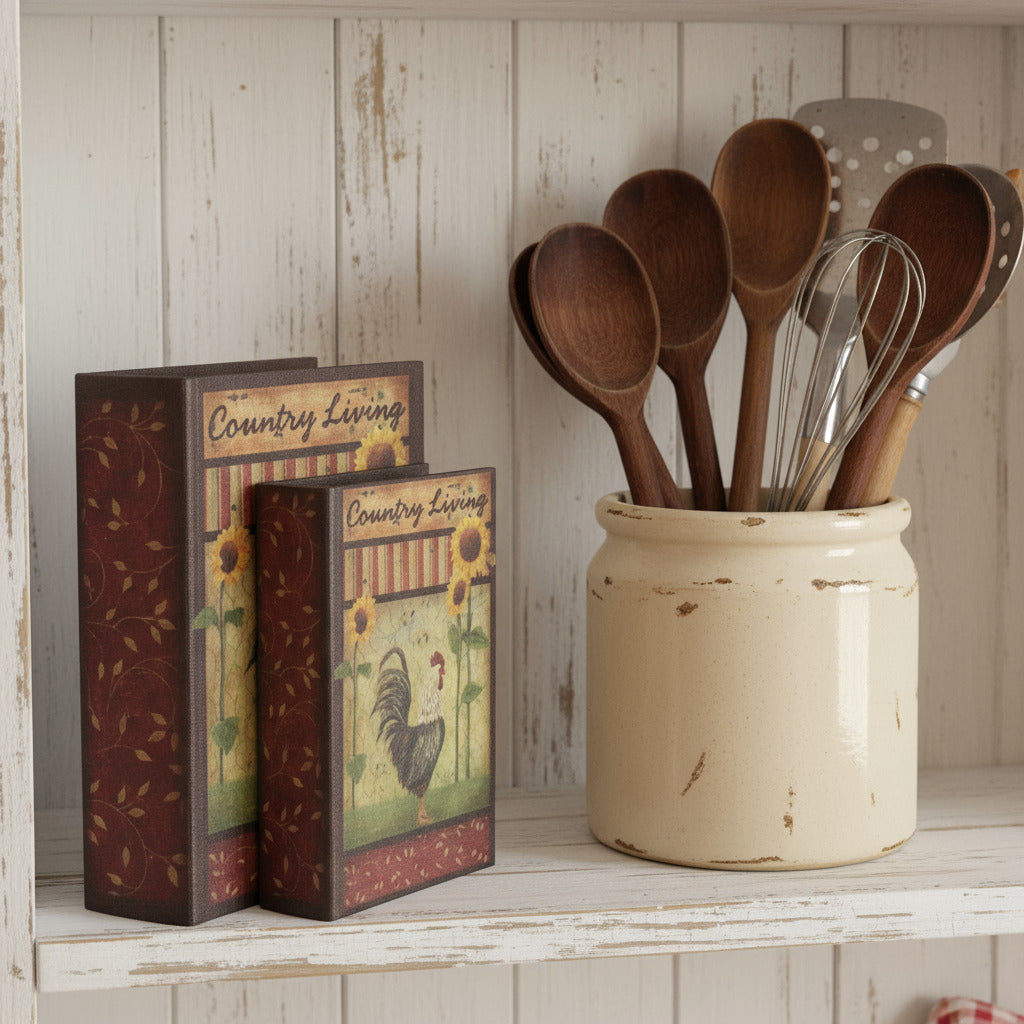 Set of primitive country living book boxes