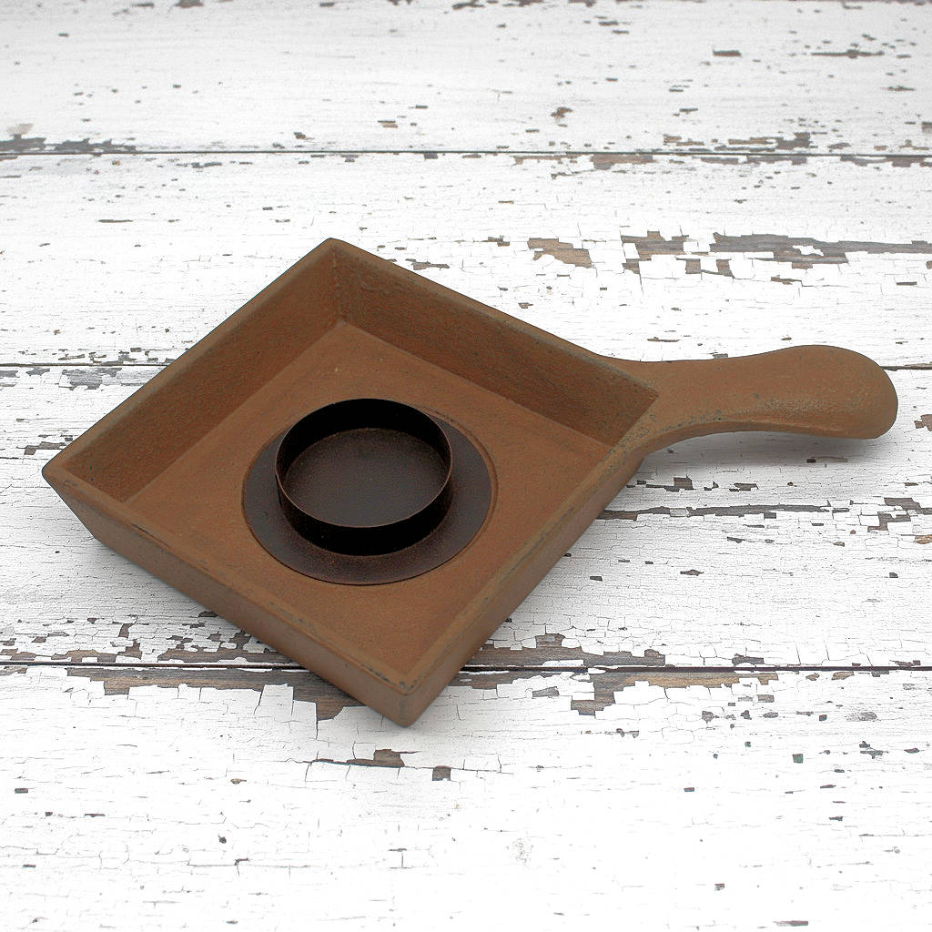 Mustard brown colonial primitive candle holder pan