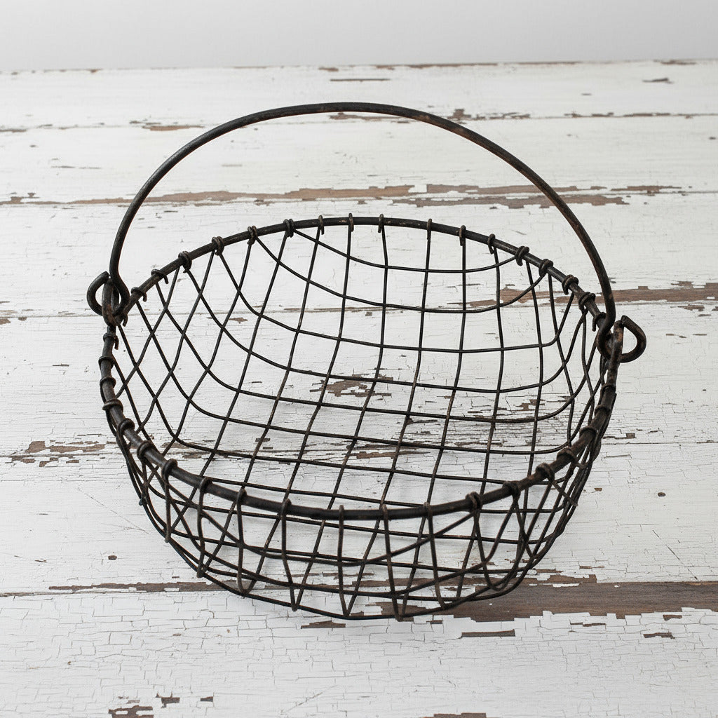 Wire basket with handle on a white background