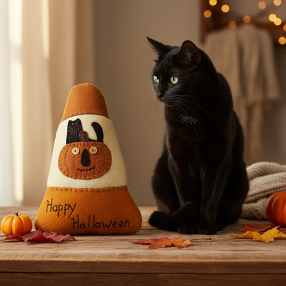 Halloween-themed plush toy with a pumpkin face and 'Happy Halloween' text
