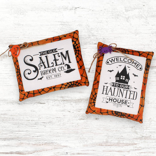 Set of two printed mini pillow bowl fillers for Halloween decorating