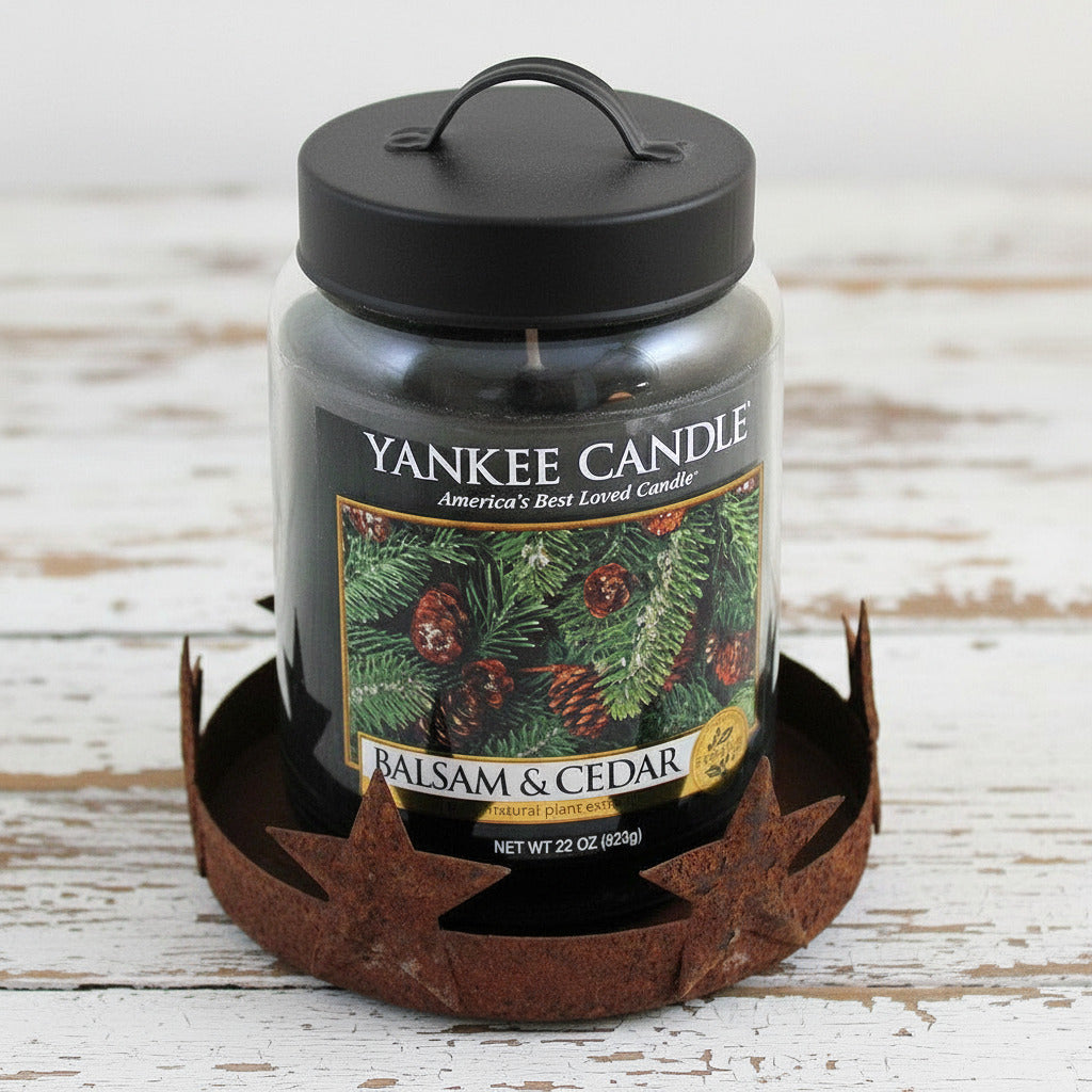 Rusty tin star jar candle holder