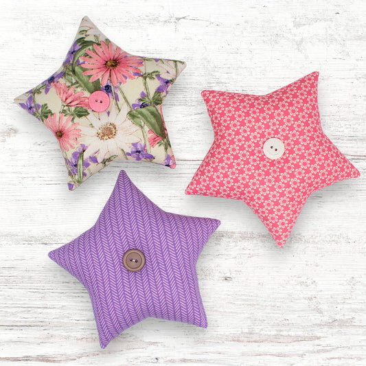 Set of three colorful spring fabric stars bowl fillers