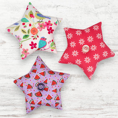 Set of three fabric stars bowl fillers with floral and watermelon designs