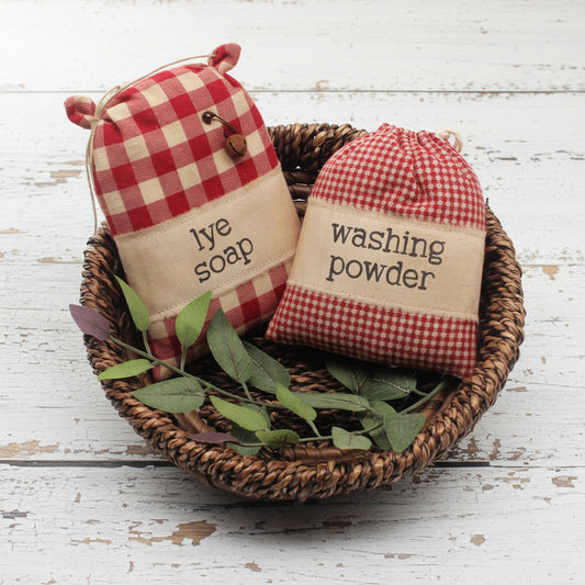 Set of two handcrafted bowl fillers for a farmhouse laundry room