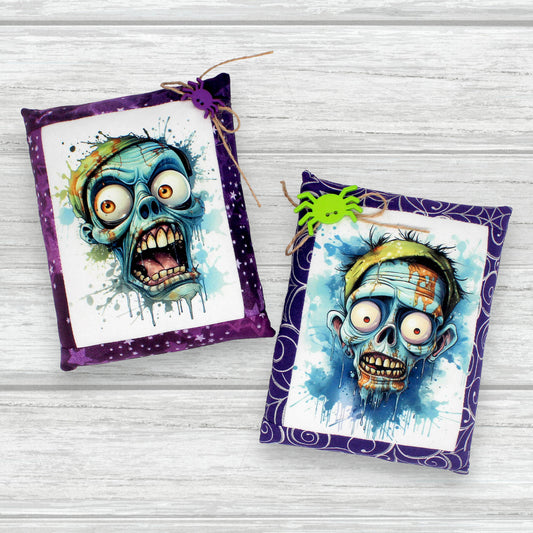 Funny Zombie Bowl Fillers Halloween Decor Mini Pillows 2-Set